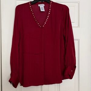 Elegant V-Neck Blouse with Stud Details